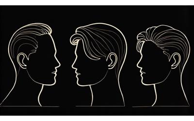 Illustration of different male face shapes with corresponding hairstyles